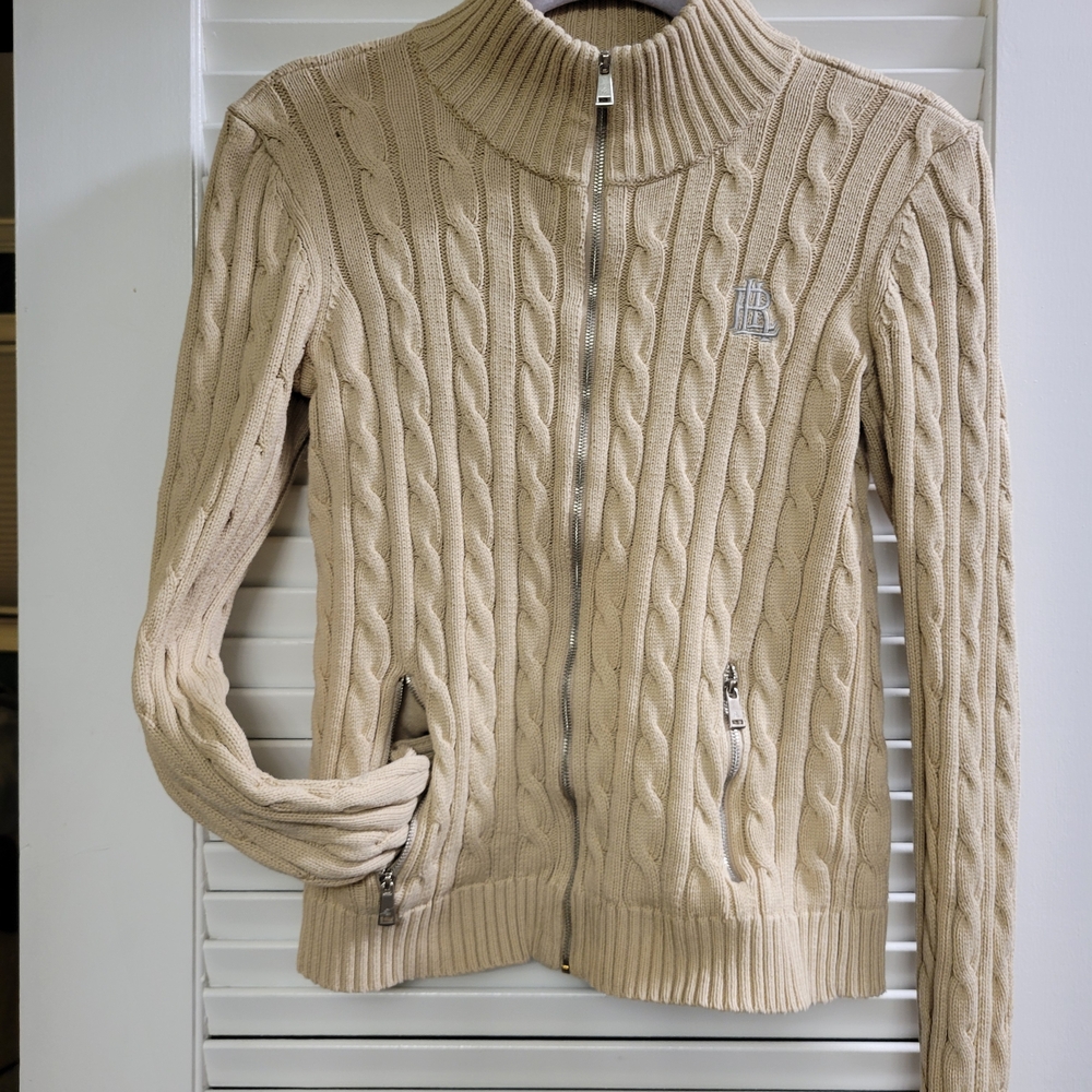 Ralph Lauren Beige Cable Knit Zip-Up Cardigan